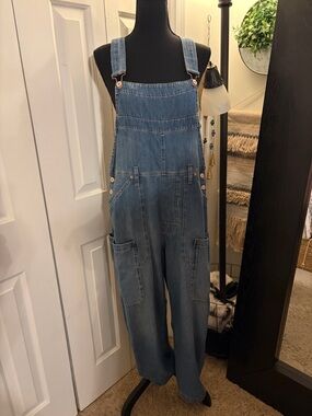 We The Free Ziggy Cotton Denim Square Neck Barrel Leg Overalls